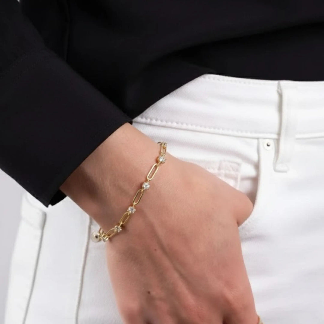0.50CT Paperclip Diamond Station Bracelet, Chain Link Bracelet, Lab Grown Diamond Bracelet, Diamond Accents Bracelet Jwalin Jewels