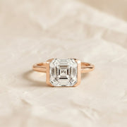 Half Bezel Set Asscher Cut 3ct Lab Grown Diamond Engagement Ring
