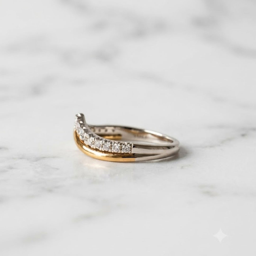 Diamond Chevron Ring | V Shape Wedding Band | Two Tone Stacking Ring | Pave Diamond V Ring | Bridal Band Set | Gift For Her