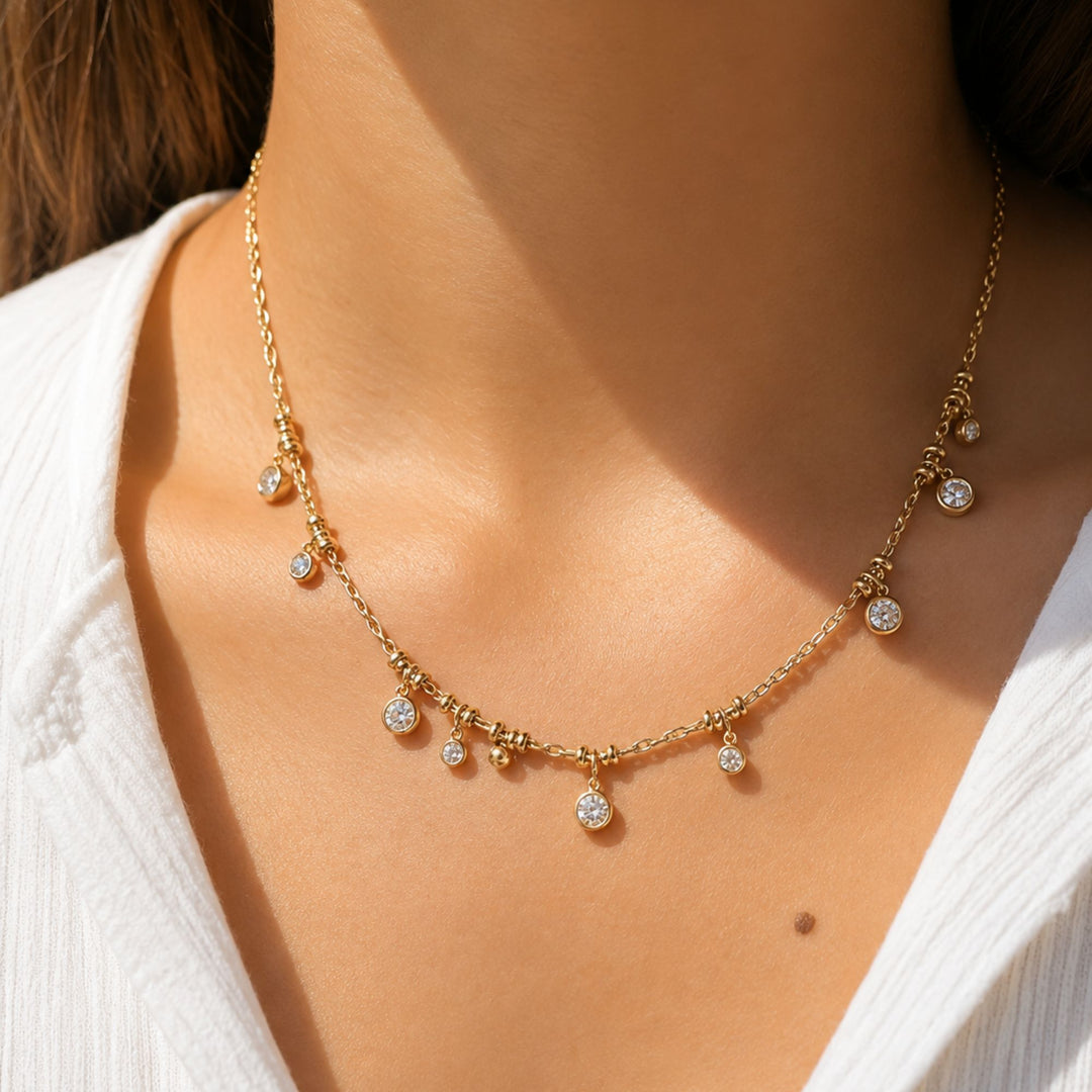 14K Solid Gold Classic Diamond Dust Necklace, Dainty Diamond Necklace, Layering Necklace, Solitaire Diamond Necklace for Women, Unique Gift