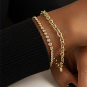 Diamond Bracelet, 14K Gold Tennis Bracelet, Bezel Set Round Cut Sparkling Diamond, Minimalist Stackable Jewelry for Women Size 6.5