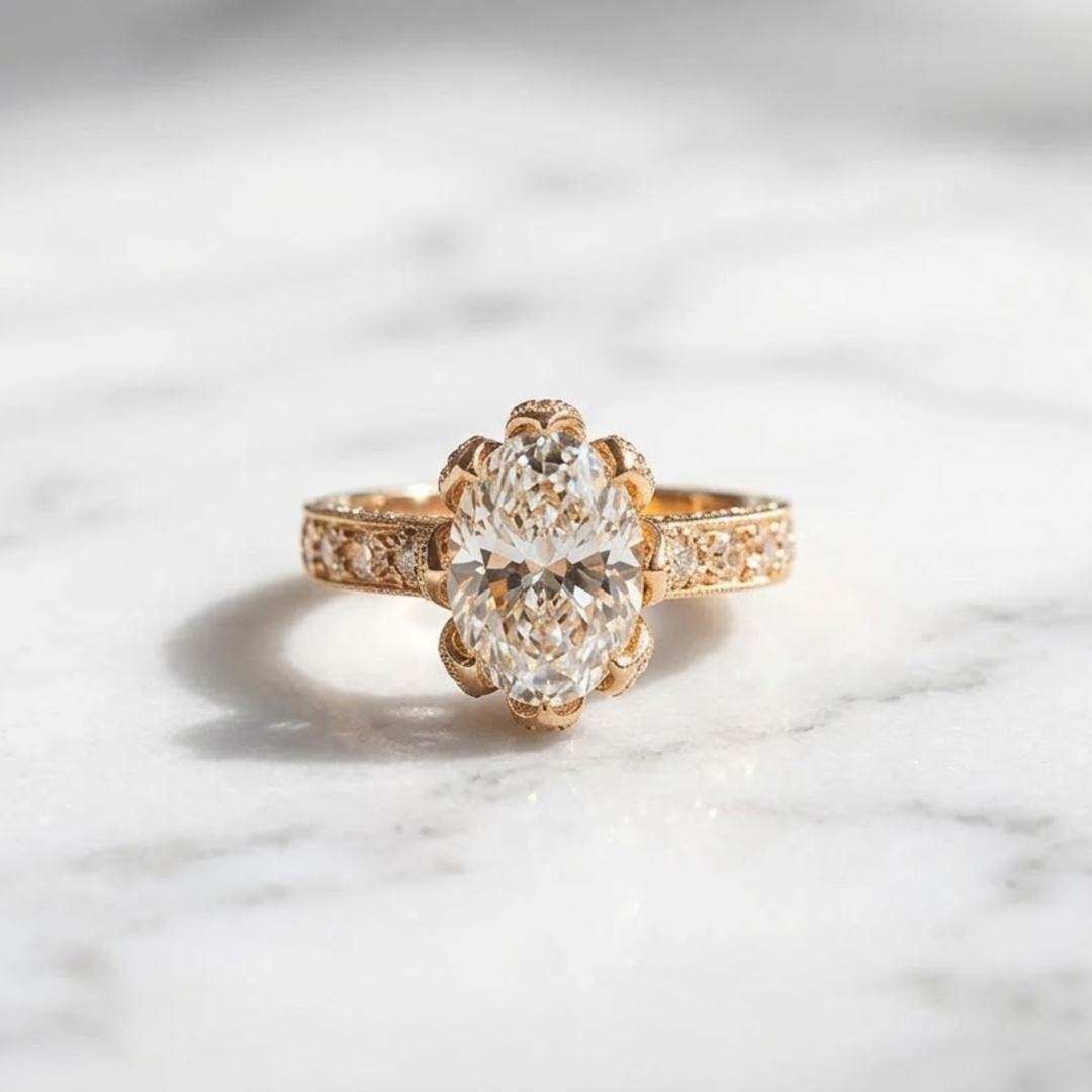 Exquisite 2.00 CT Oval Cut Lab Grown Diamond Engagement Ring with Antique Style