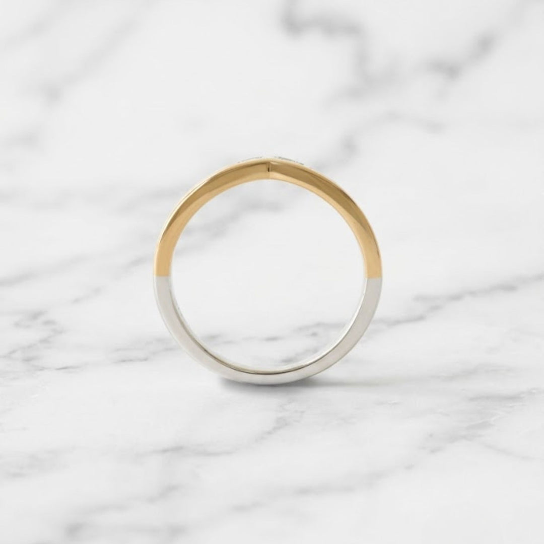 Diamond Chevron Ring | V Shape Wedding Band | Two Tone Stacking Ring | Pave Diamond V Ring | Bridal Band Set | Gift For Her