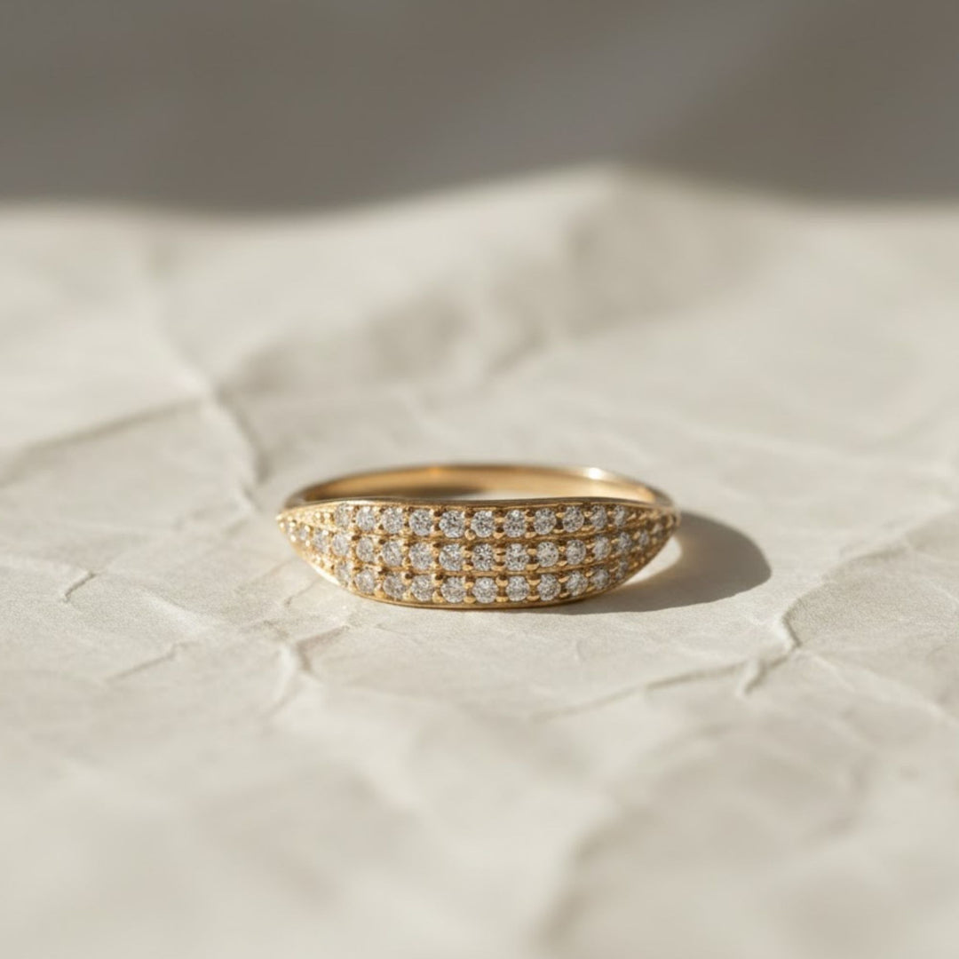 Lab Grown Diamond Pave Ring, 14K-18K Gold Beaded Band, Statement Anniversary Gift for Wife, BFF, Gf, Love Band, VS+ Clarity, F+ Color