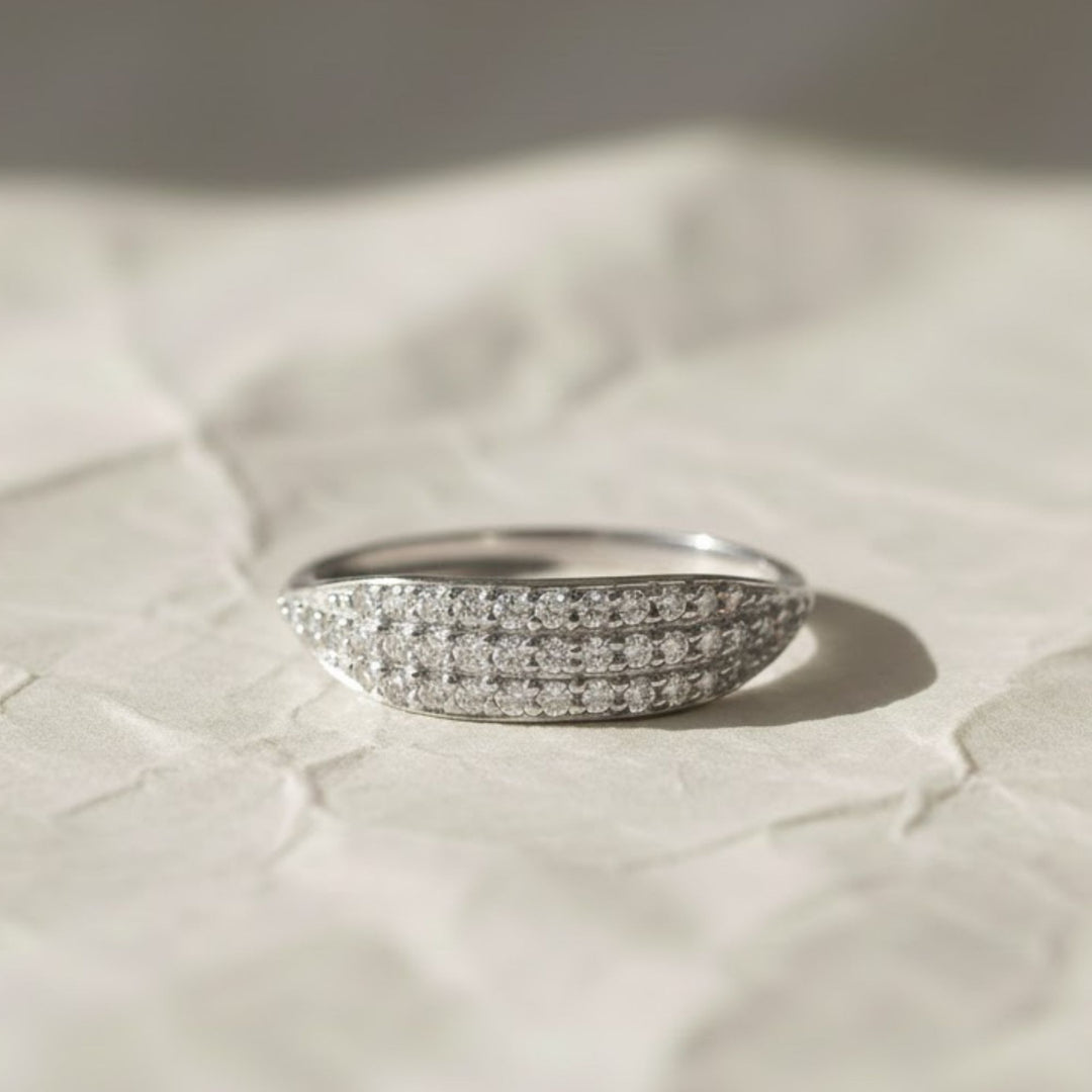 Lab Grown Diamond Pave Ring, 14K-18K Gold Beaded Band, Statement Anniversary Gift for Wife, BFF, Gf, Love Band, VS+ Clarity, F+ Color