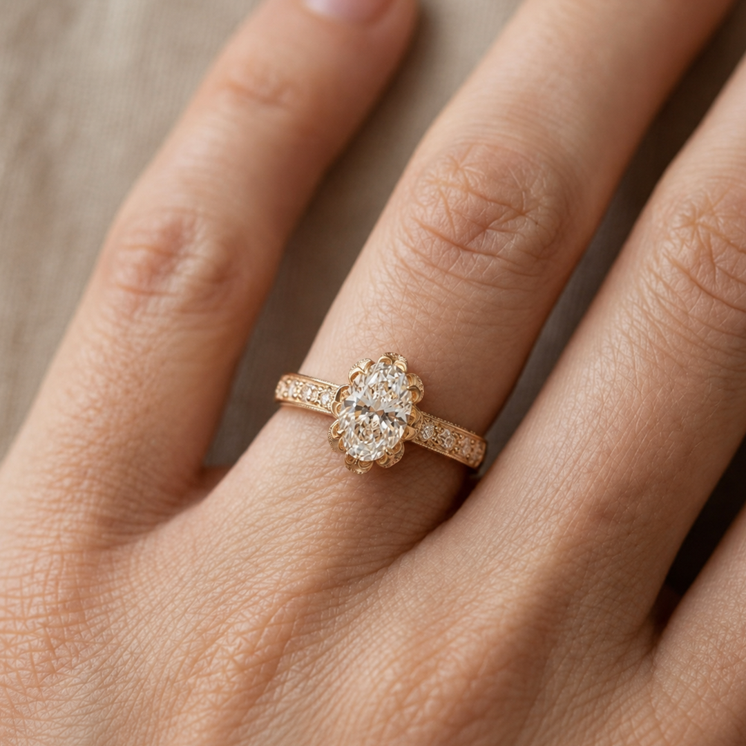 Exquisite 2.00 CT Oval Cut Lab Grown Diamond Engagement Ring with Antique Style