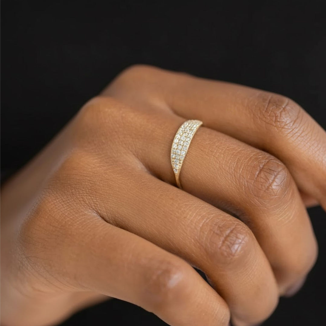 Lab Grown Diamond Pave Ring, 14K-18K Gold Beaded Band, Statement Anniversary Gift for Wife, BFF, Gf, Love Band, VS+ Clarity, F+ Color