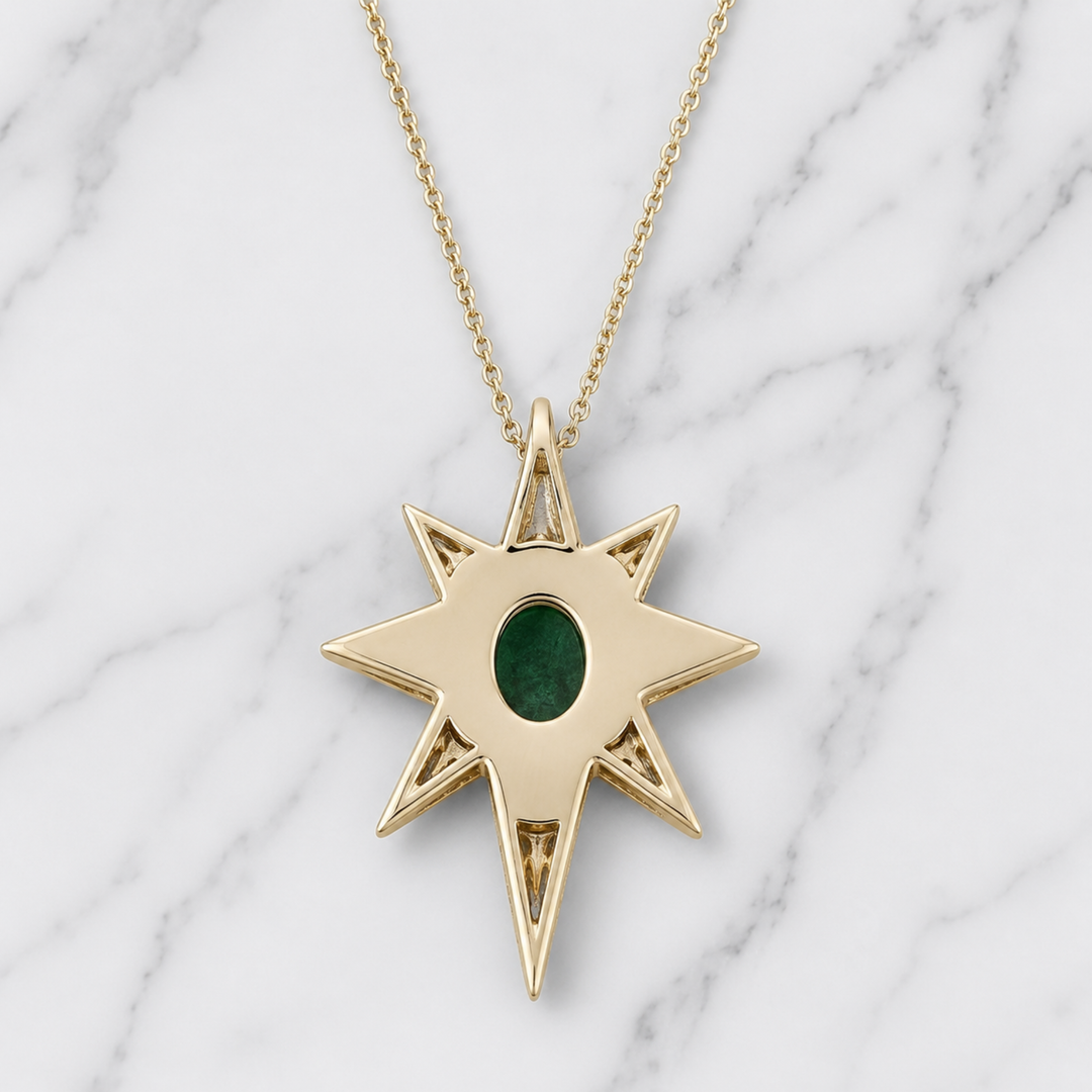 18K Solid Gold Starburst Pendant Necklace