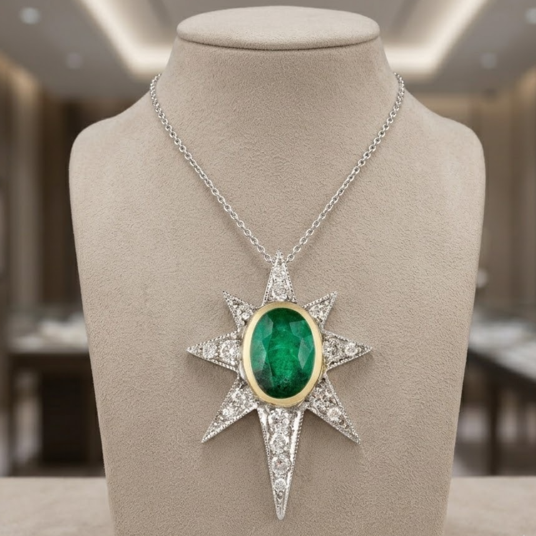 18K Solid Gold Starburst Pendant Necklace