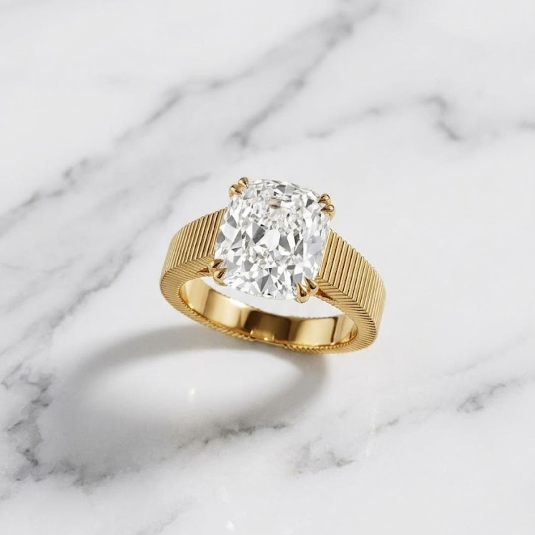 3.02 CT Old Mine Cushion Cut Lab Grown Diamond Ring