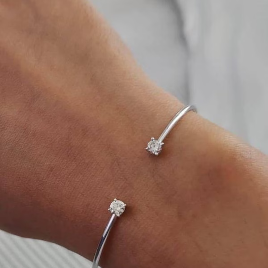 0.40 Ct Diamond Bangle, 14Kt Gold Diamond Bangle, Diamond Bracelet, Open Cuff Bangle