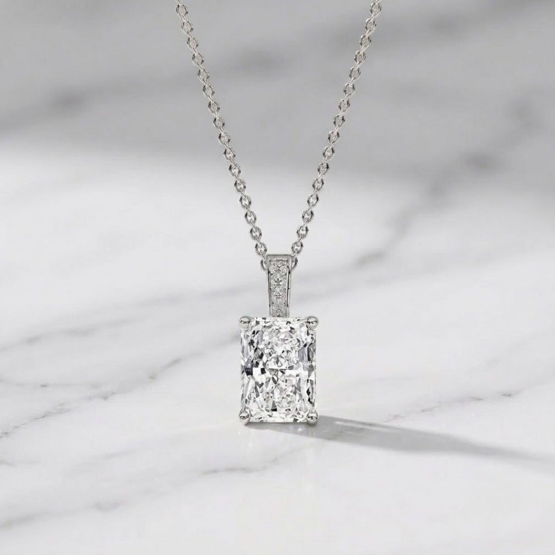 1.50Ct Radiant Cut Lab Diamond Necklace, 14K Gold Solitaire Pendant, F+ VS+ Certified,Prong Setting,Dainty Gold Jewelry for Gift or Everyday