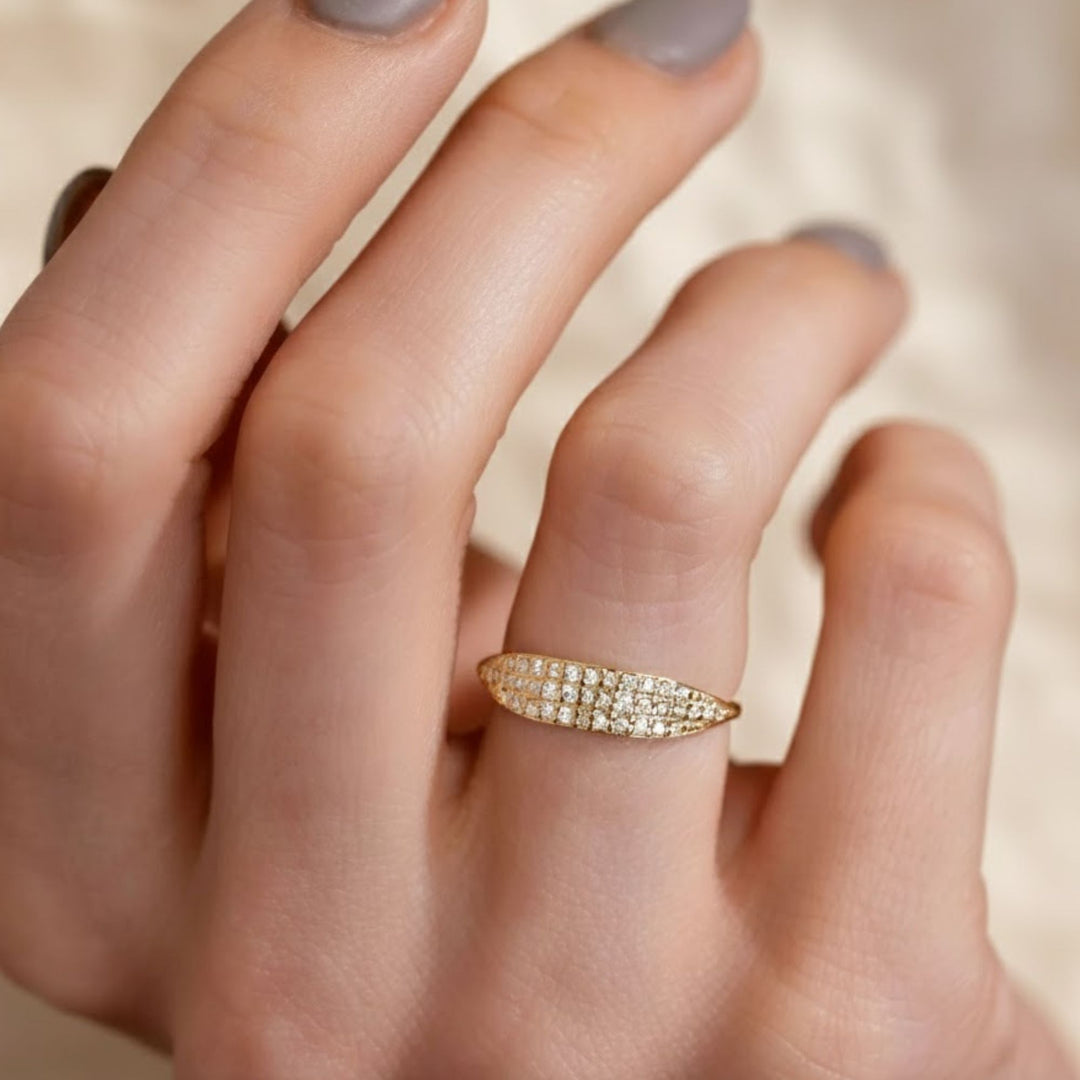 Lab Grown Diamond Pave Ring, 14K-18K Gold Beaded Band, Statement Anniversary Gift for Wife, BFF, Gf, Love Band, VS+ Clarity, F+ Color