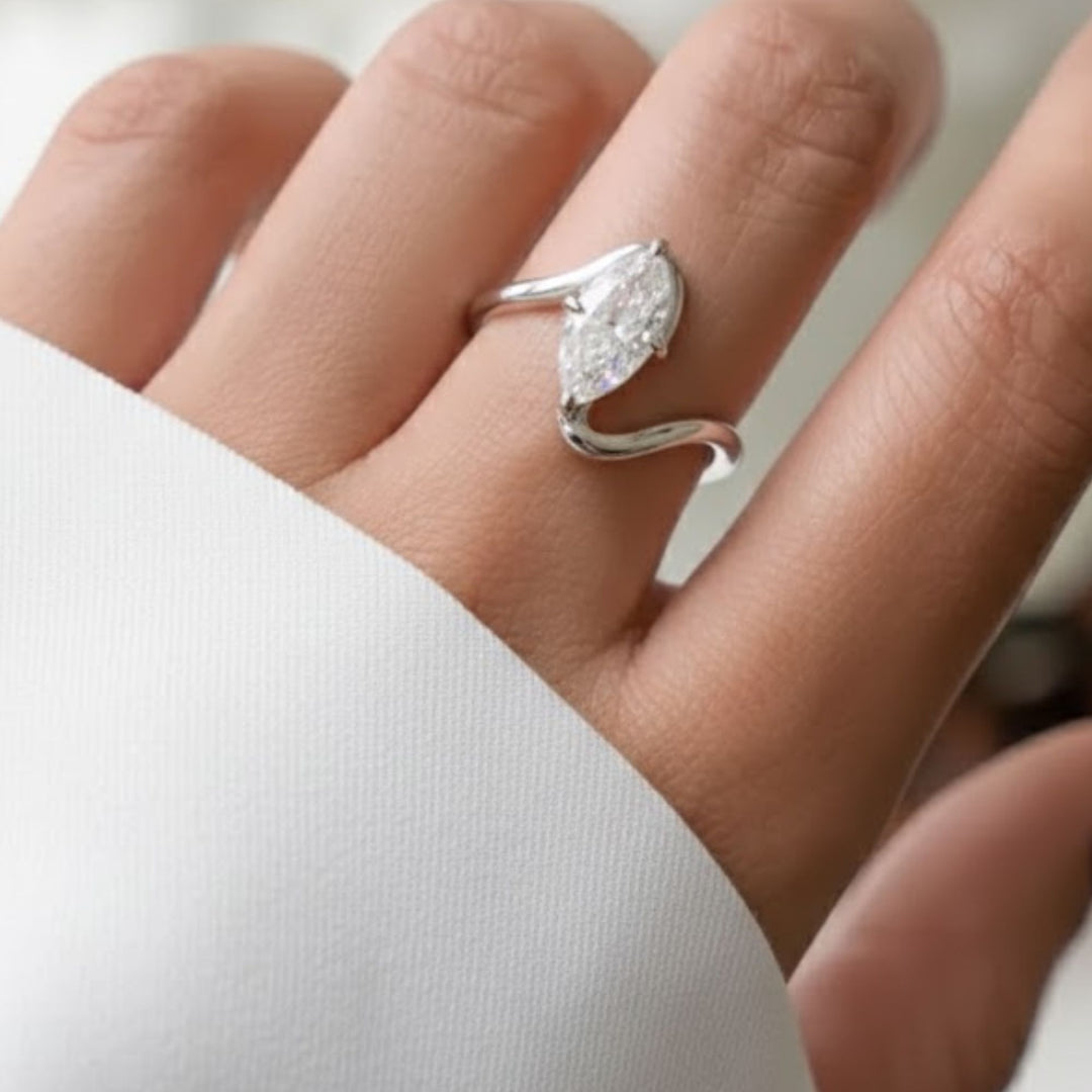 Marquise Ring by Jwalin Jewels, Wave Ring, Promise Ring, Engagement Ring, Diamond Ring, Bridal Jewelry, Statement Ring, Unique Ring