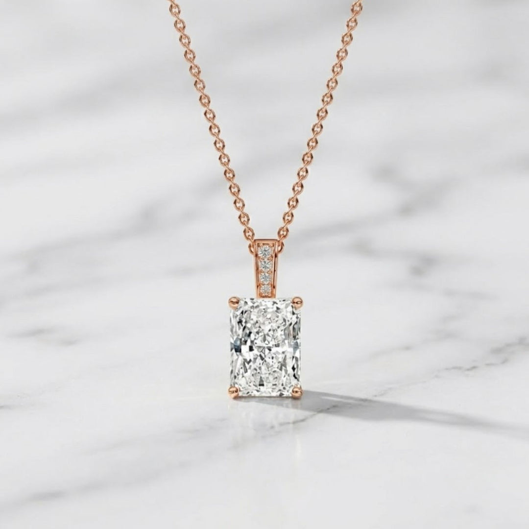 1.50Ct Radiant Cut Lab Diamond Necklace, 14K Gold Solitaire Pendant, F+ VS+ Certified,Prong Setting,Dainty Gold Jewelry for Gift or Everyday