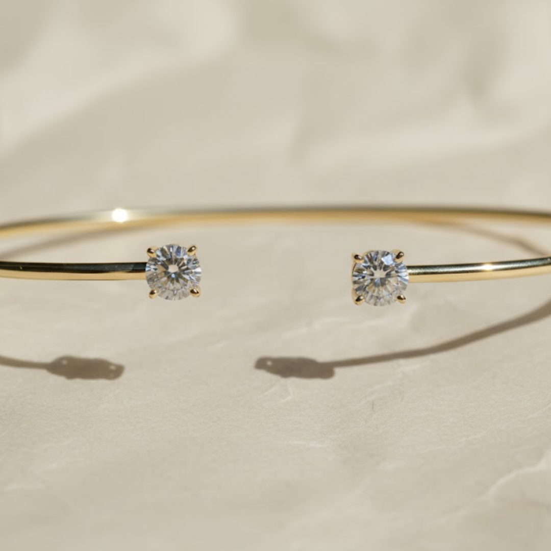 0.40 Ct Diamond Bangle, 14Kt Gold Diamond Bangle, Diamond Bracelet, Open Cuff Bangle