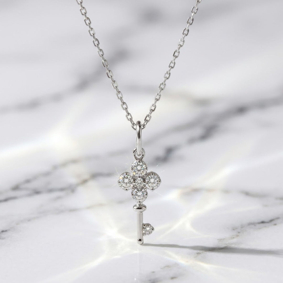 18K Solid Gold Mini Key Diamond Pendant Necklace,Dainty Lab Grown Diamond Charm Necklace, Everyday Jewelry,Gift for her,Graduation gift