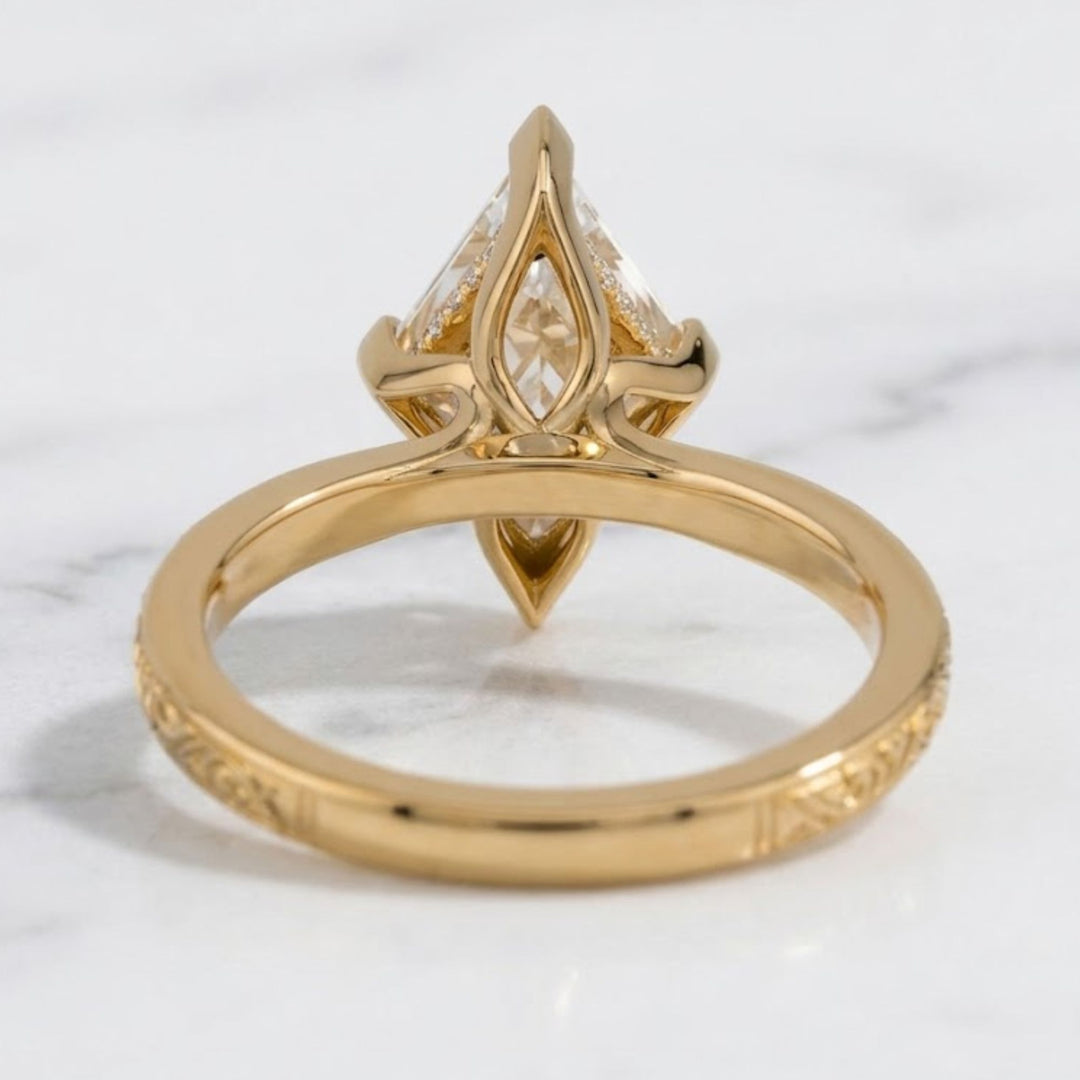 2.10 CT Lozenge Lab Grown Diamond Ring Set, Nature Inspired Engagement Ring, 14K Solid Gold
