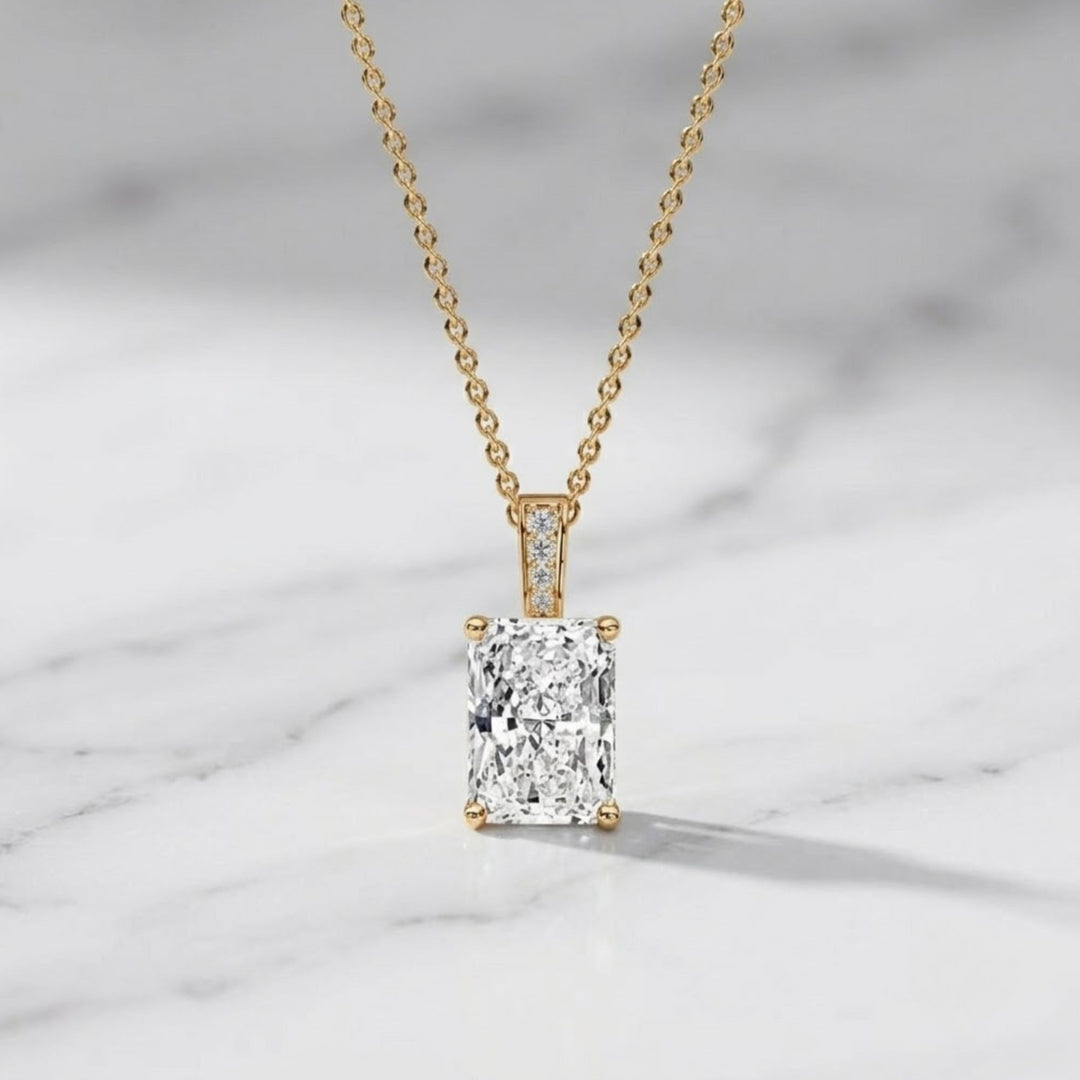 1.50Ct Radiant Cut Lab Diamond Necklace, 14K Gold Solitaire Pendant, F+ VS+ Certified,Prong Setting,Dainty Gold Jewelry for Gift or Everyday
