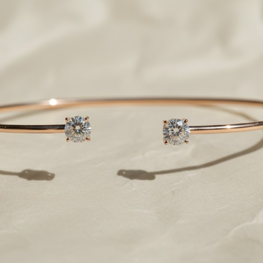 0.40 Ct Diamond Bangle, 14Kt Gold Diamond Bangle, Diamond Bracelet, Open Cuff Bangle