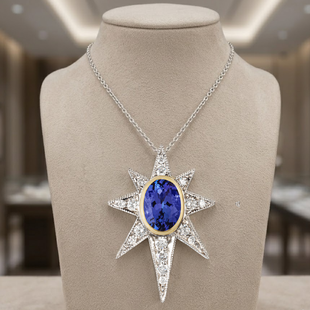 18K Solid Gold Starburst Pendant Necklace