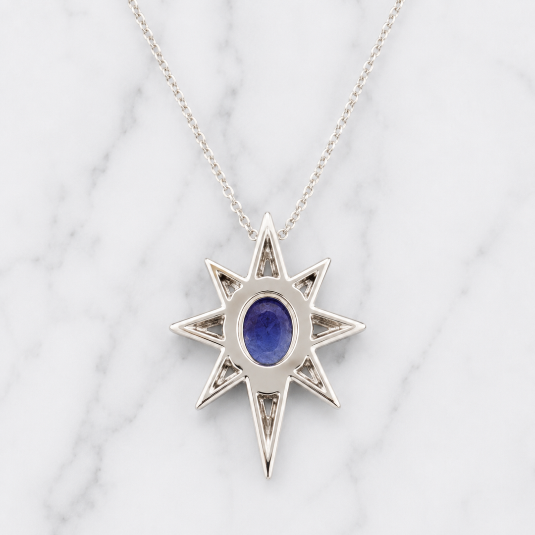 18K Solid Gold Starburst Pendant Necklace