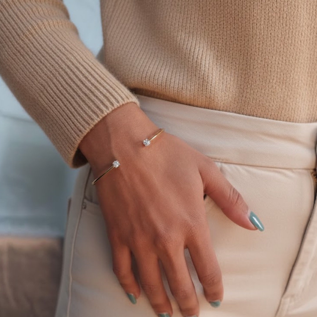 0.40 Ct Diamond Bangle, 14Kt Gold Diamond Bangle, Diamond Bracelet, Open Cuff Bangle