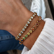 14K Solid Gold Rainbow Sapphire Heart Bezel Tennis Bracelet