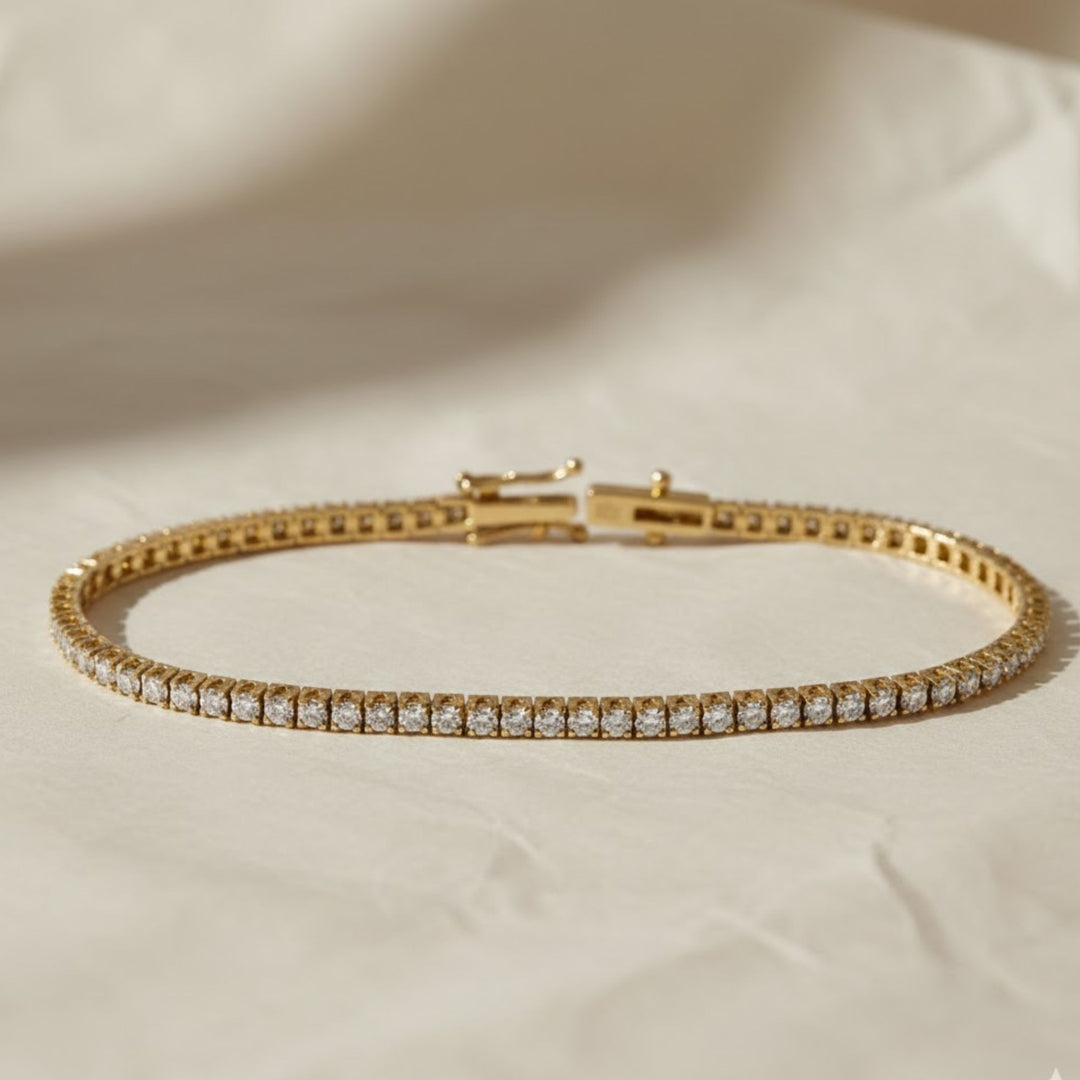 3.00 Carats 4 Prongs Round Cut Lab Grown Diamond Tennis Bracelet - Gold Stacking Bracelet