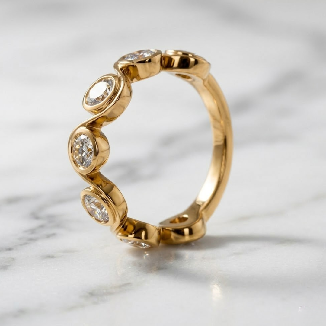 1.56 CTW Round Diamond Bezel Set Eternity Band 7-Stone Ring