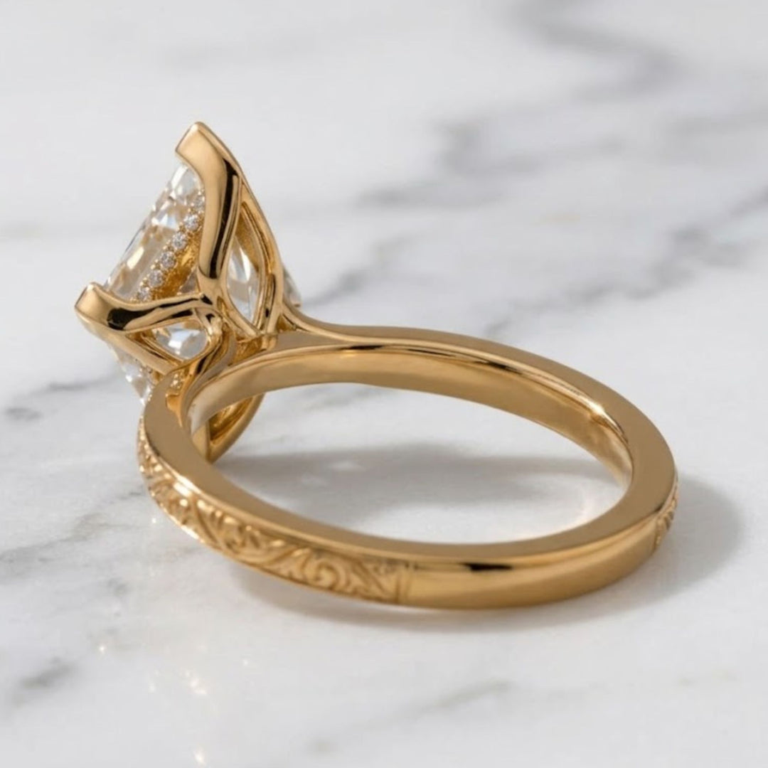 2.10 CT Lozenge Lab Grown Diamond Ring Set, Nature Inspired Engagement Ring, 14K Solid Gold
