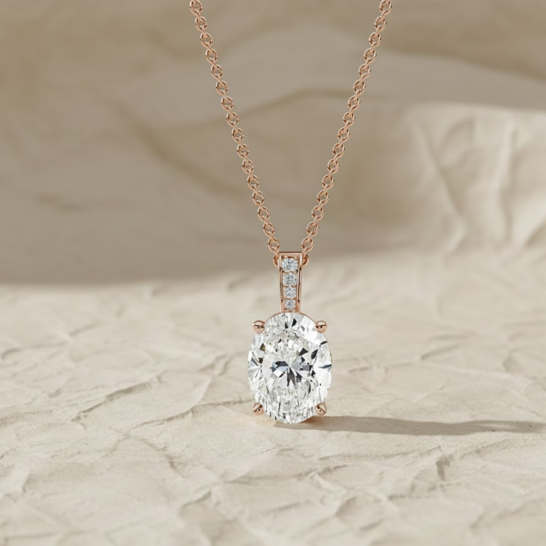 1.50ctw Oval Lab Diamond Necklace, 14k Gold Solitaire Pendant, F+ VS+ Grown Diamond, Prong Set, Everyday Fine Jewelry Gift for Her