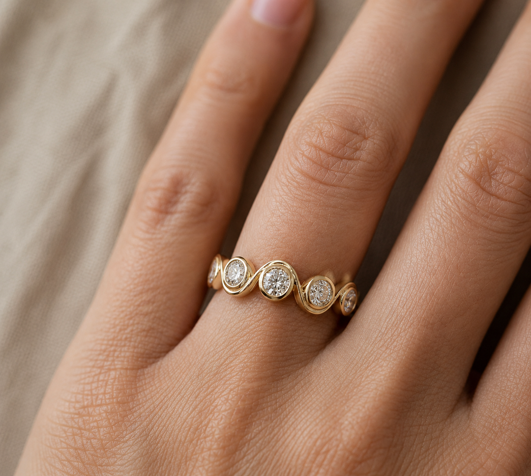 1.56 CTW Round Diamond Bezel Set Eternity Band 7-Stone Ring