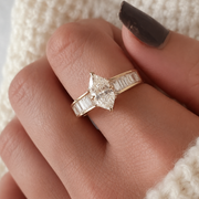 Marquise Cut 14K Gold Ring, Channel Baguette Shoulder Band, Bold Bridal Statement Ring, Lab Grown Diamond Anniversary Gift, Art Deco Ring