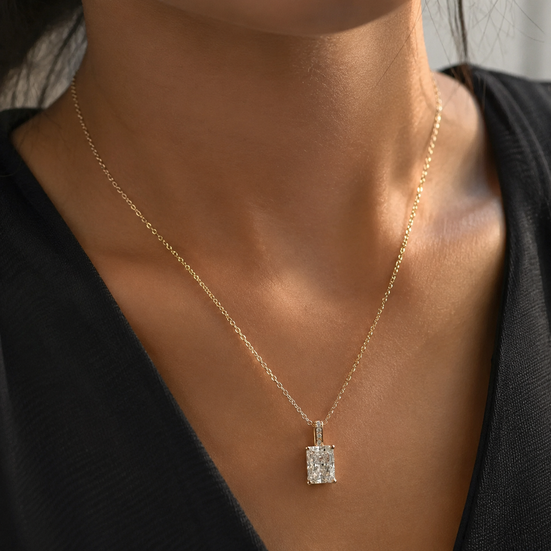 1.50Ct Radiant Cut Lab Diamond Necklace, 14K Gold Solitaire Pendant, F+ VS+ Certified,Prong Setting,Dainty Gold Jewelry for Gift or Everyday