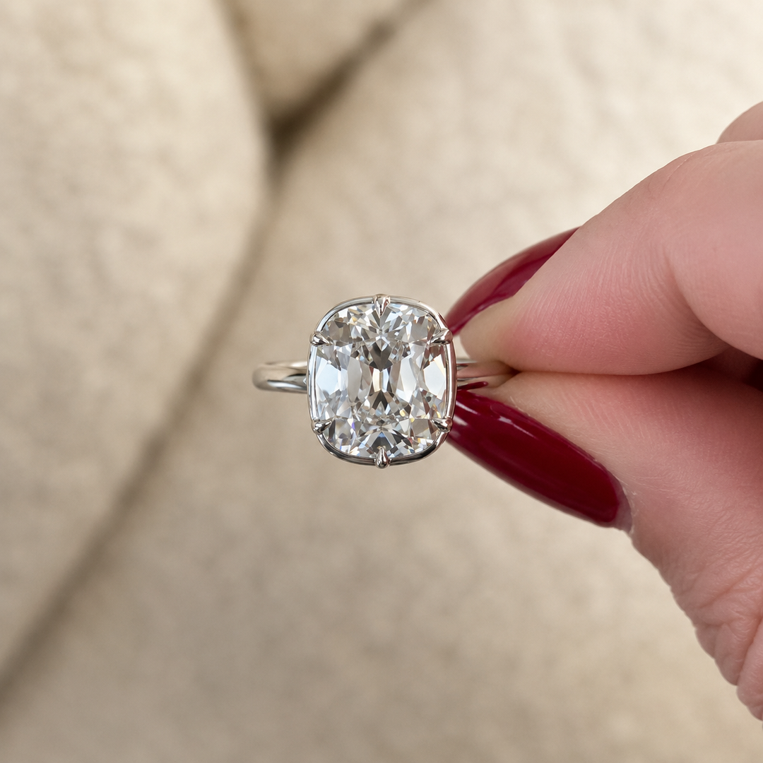 4 Carat Old Mine Cushion Cut Diamond Solitaire Engagement Ring, Lab Grown Diamond Wedding Ring, IGI Certified Diamond Ring, Gift For Her