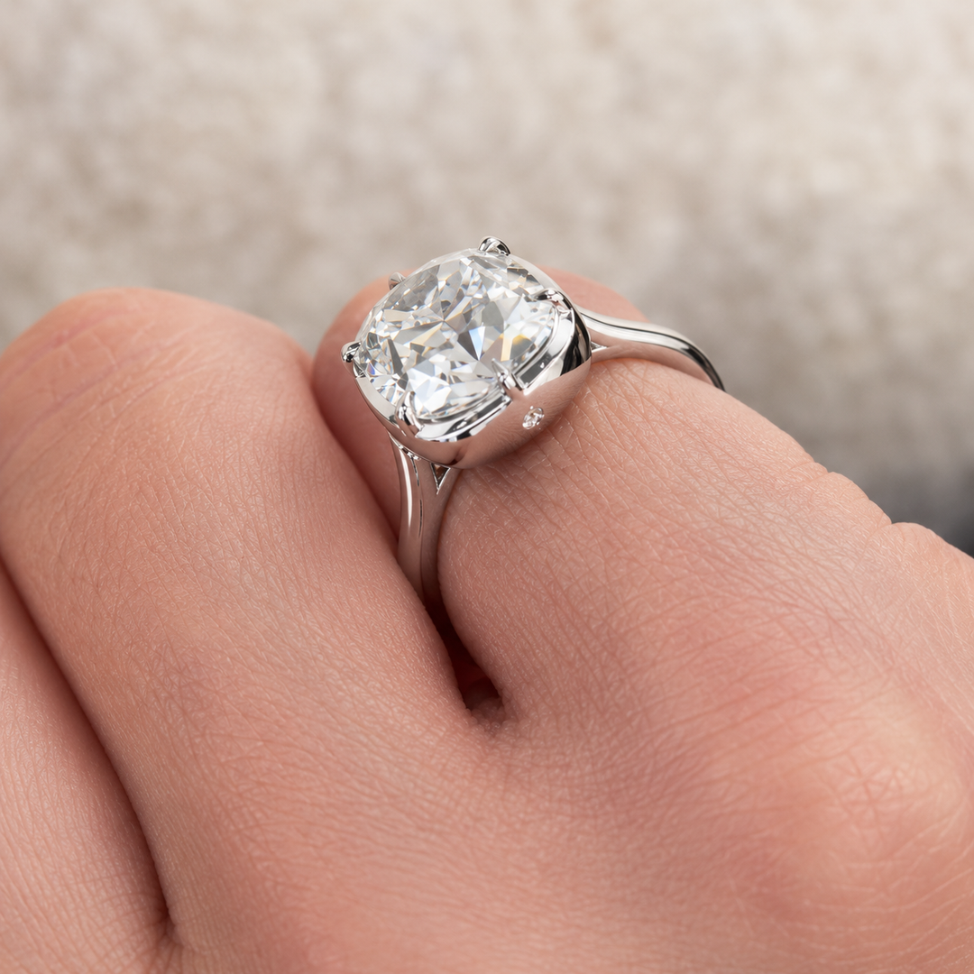 4 Carat Old Mine Cushion Cut Diamond Solitaire Engagement Ring, Lab Grown Diamond Wedding Ring, IGI Certified Diamond Ring, Gift For Her