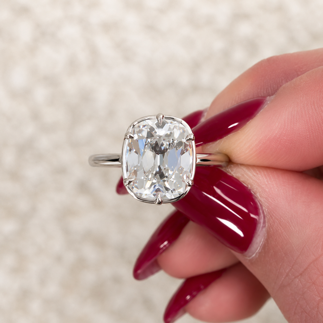 4 Carat Old Mine Cushion Cut Diamond Solitaire Engagement Ring, Lab Grown Diamond Wedding Ring, IGI Certified Diamond Ring, Gift For Her