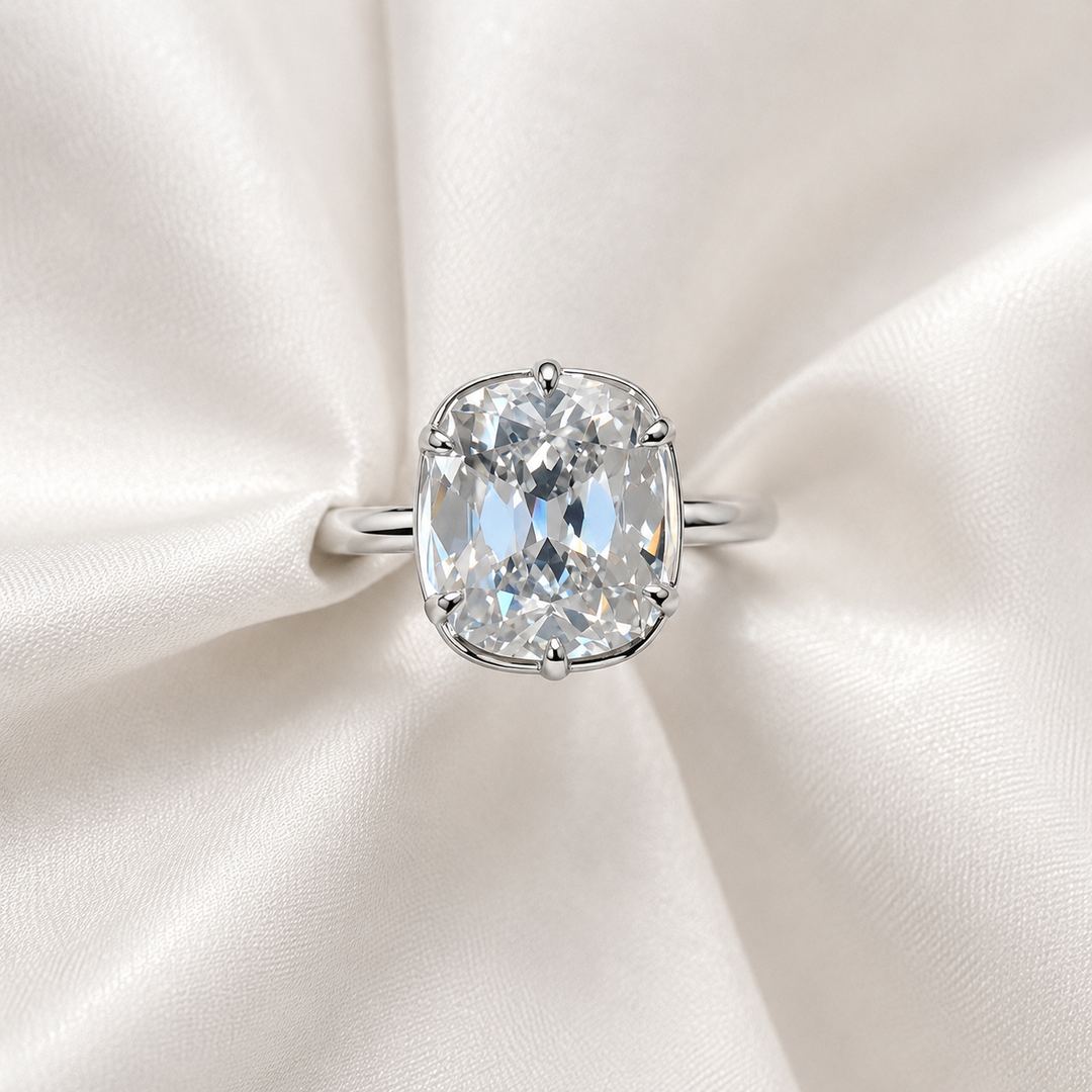 4 Carat Old Mine Cushion Cut Diamond Solitaire Engagement Ring, Lab Grown Diamond Wedding Ring, IGI Certified Diamond Ring, Gift For Her