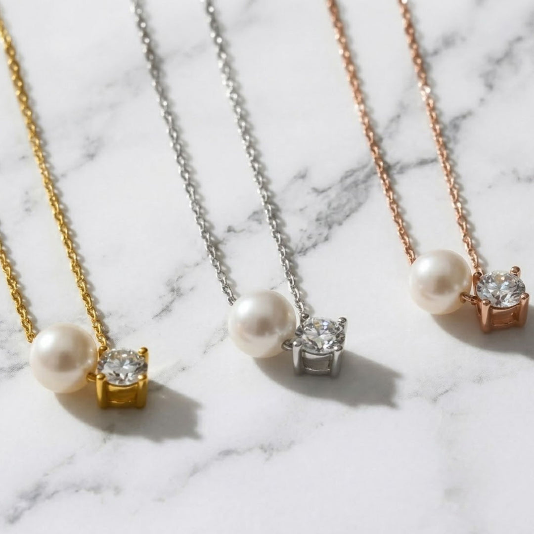 Freshwater Pearl Lab Grown Necklace, 14k White Gold Solitaire Choker, Minimalist Pearl Jewelry, Gift for Her, Elegant Everyday Necklace