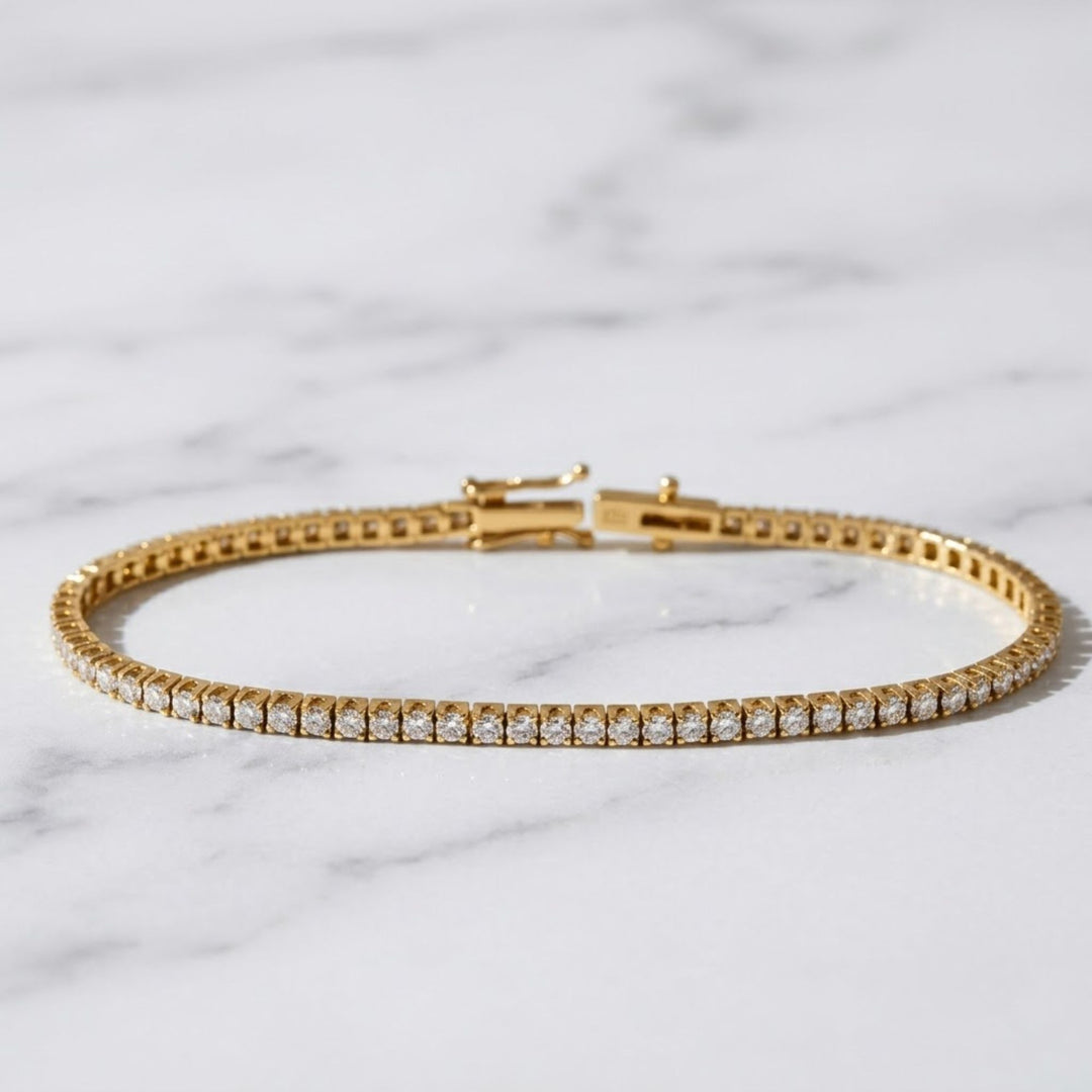 3.00 Carats 4 Prongs Round Cut Lab Grown Diamond Tennis Bracelet - Gold Stacking Bracelet