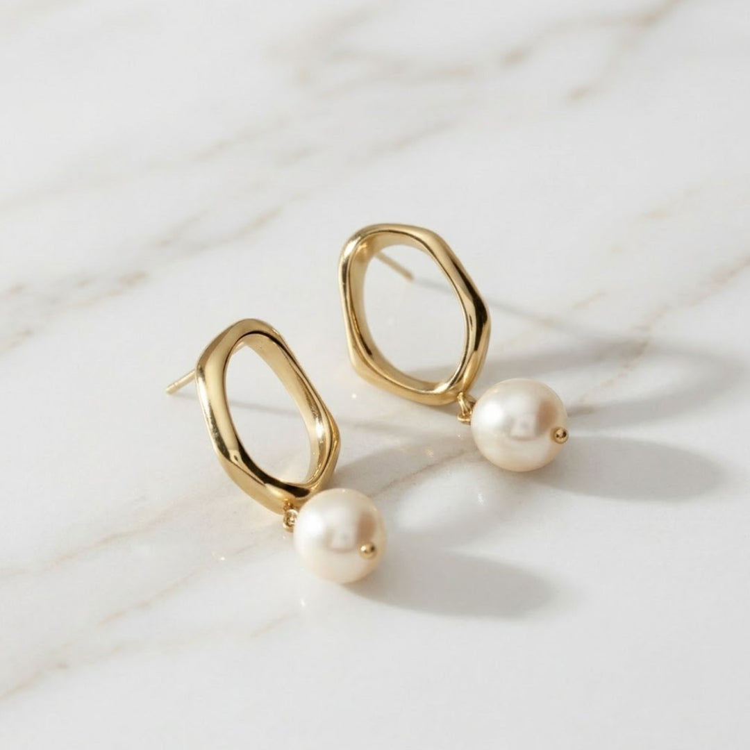 Gold Hoop Earrings with Freshwater Pearl Drops, Modern Dangle Jewelry, Gift for Her, Bridal, Everyday Elegant Accessory