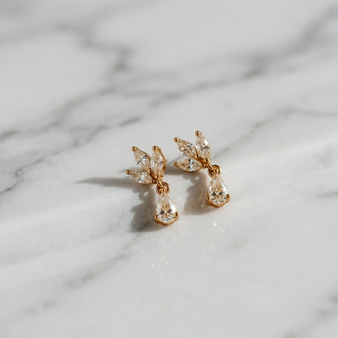 14K Solid Gold Diamond Dangle Earrings, Marquise Lab Grown Diamonds, Minimalist Teardrop Studs, Gift for Her, Bridal or Everyday Jewelry
