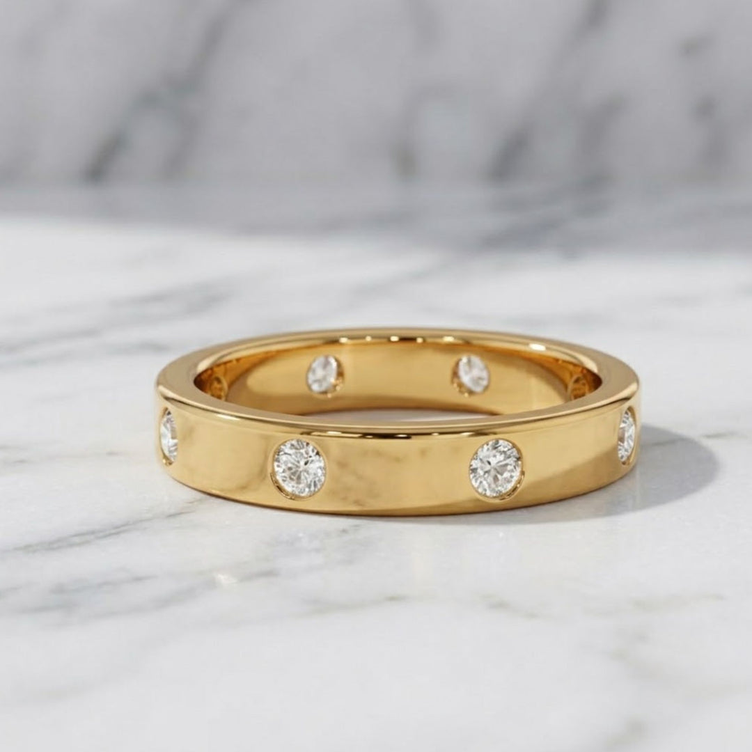 14k Gold Round Diamond Full Eternity Flush Setting Diamond Wedding Ring, Round Diamond Stacking Ring, Statement Diamond Ring For Women