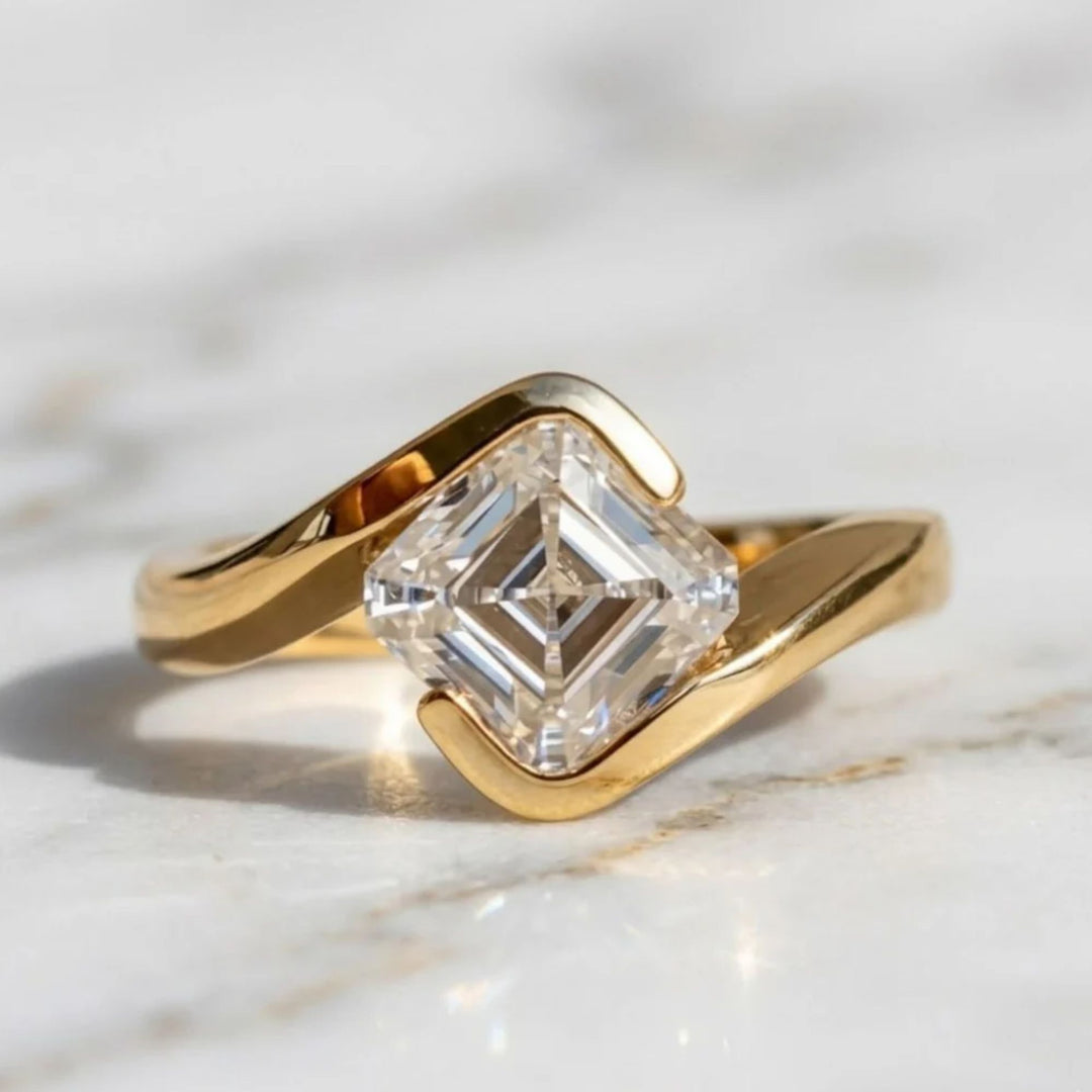 Asscher Cut Lab Grown Diamond Solitaire Engagement Ring, Bypass Bezel Set Asscher Diamond Ring, IGI Certified Diamond Ring, Anniversary Gift