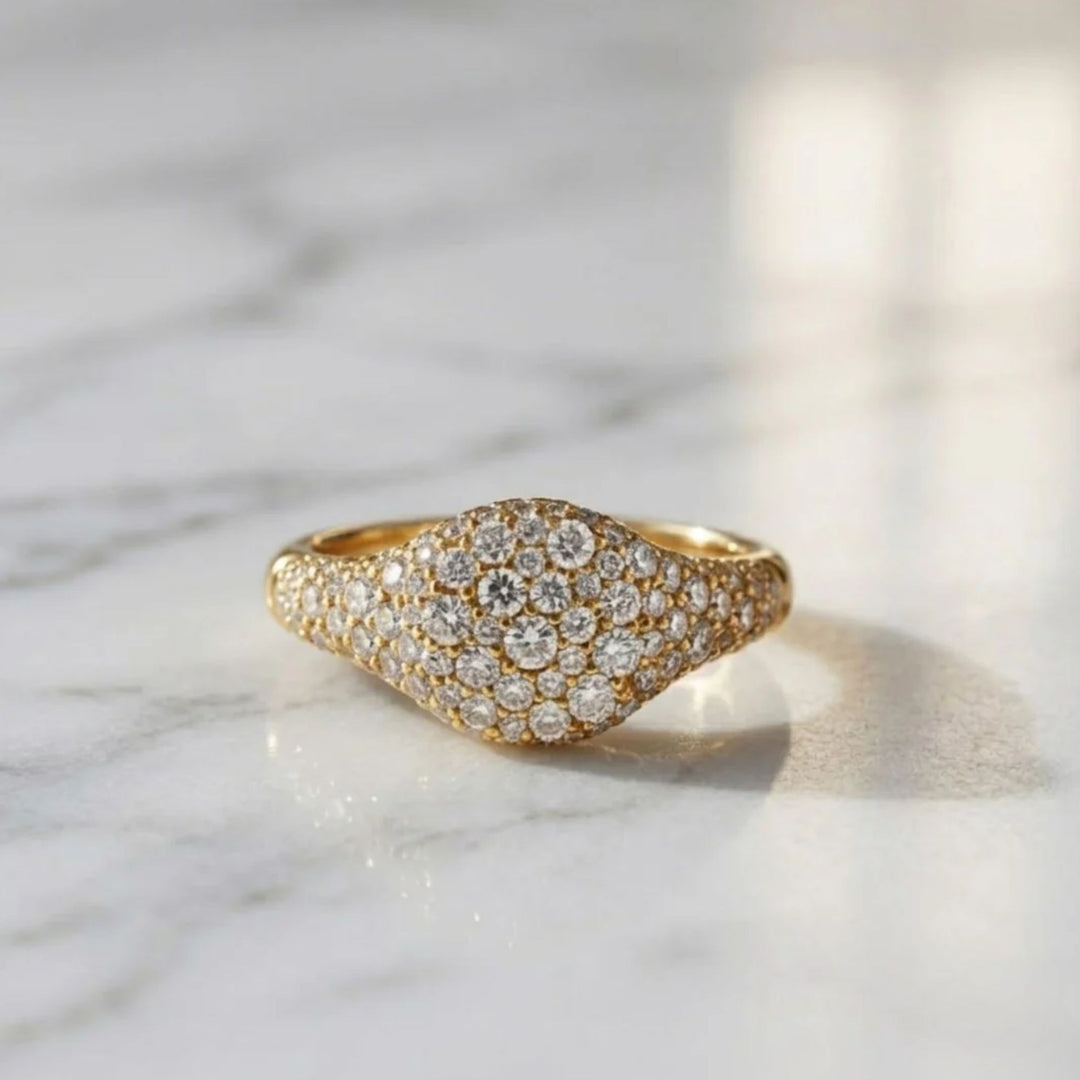 Lab Grown Diamond Pave Set Gold Ring, 7mm, Women's Statement Dome Jewelry, NYC Night Inspired, SGL Certified, Gift for Her