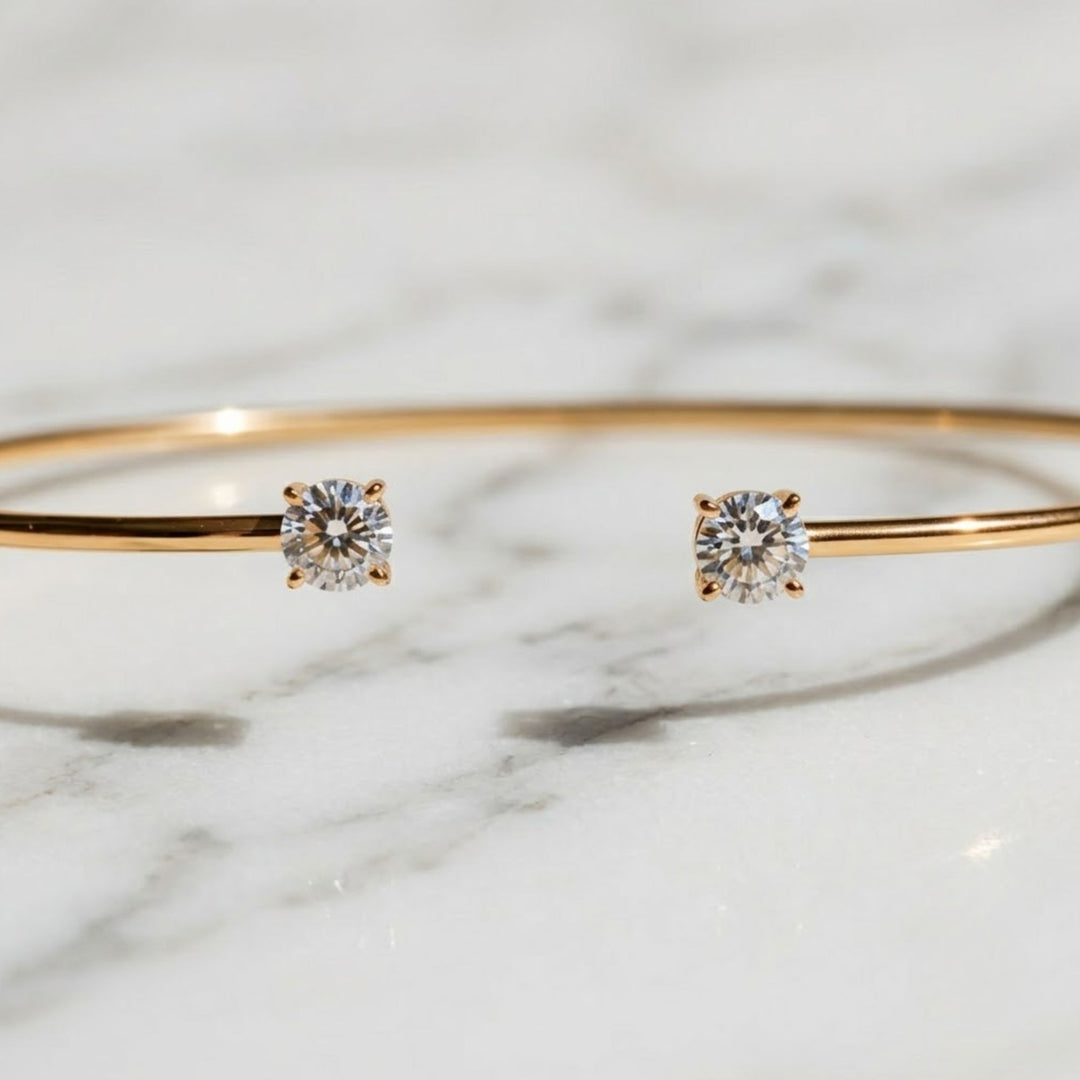 0.40 Ct Diamond Bangle, 14Kt Gold Diamond Bangle, Diamond Bracelet, Open Cuff Bangle