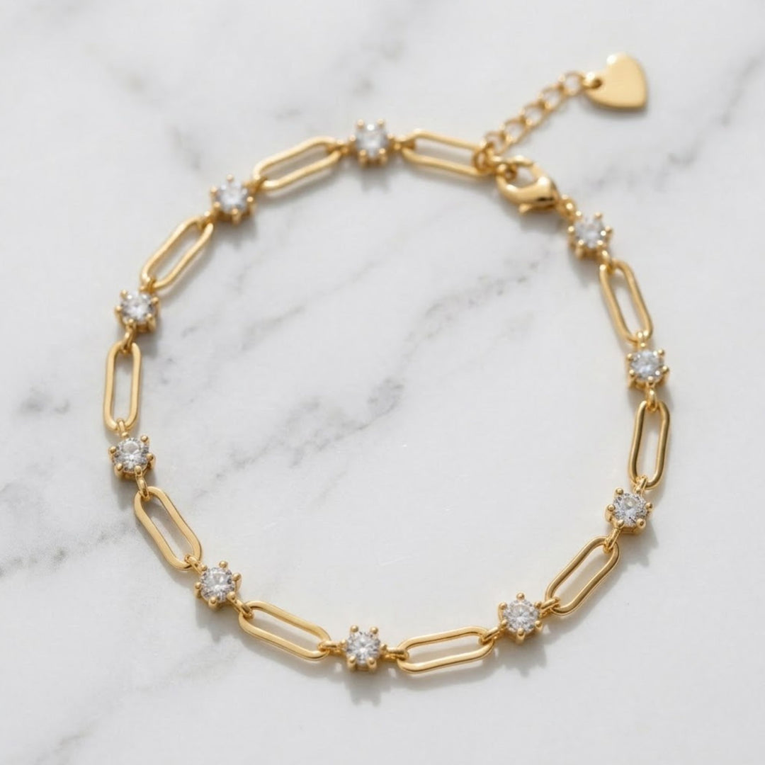 0.50CT Paperclip Diamond Station Bracelet, Chain Link Bracelet, Lab Grown Diamond Bracelet, Diamond Accents Bracelet