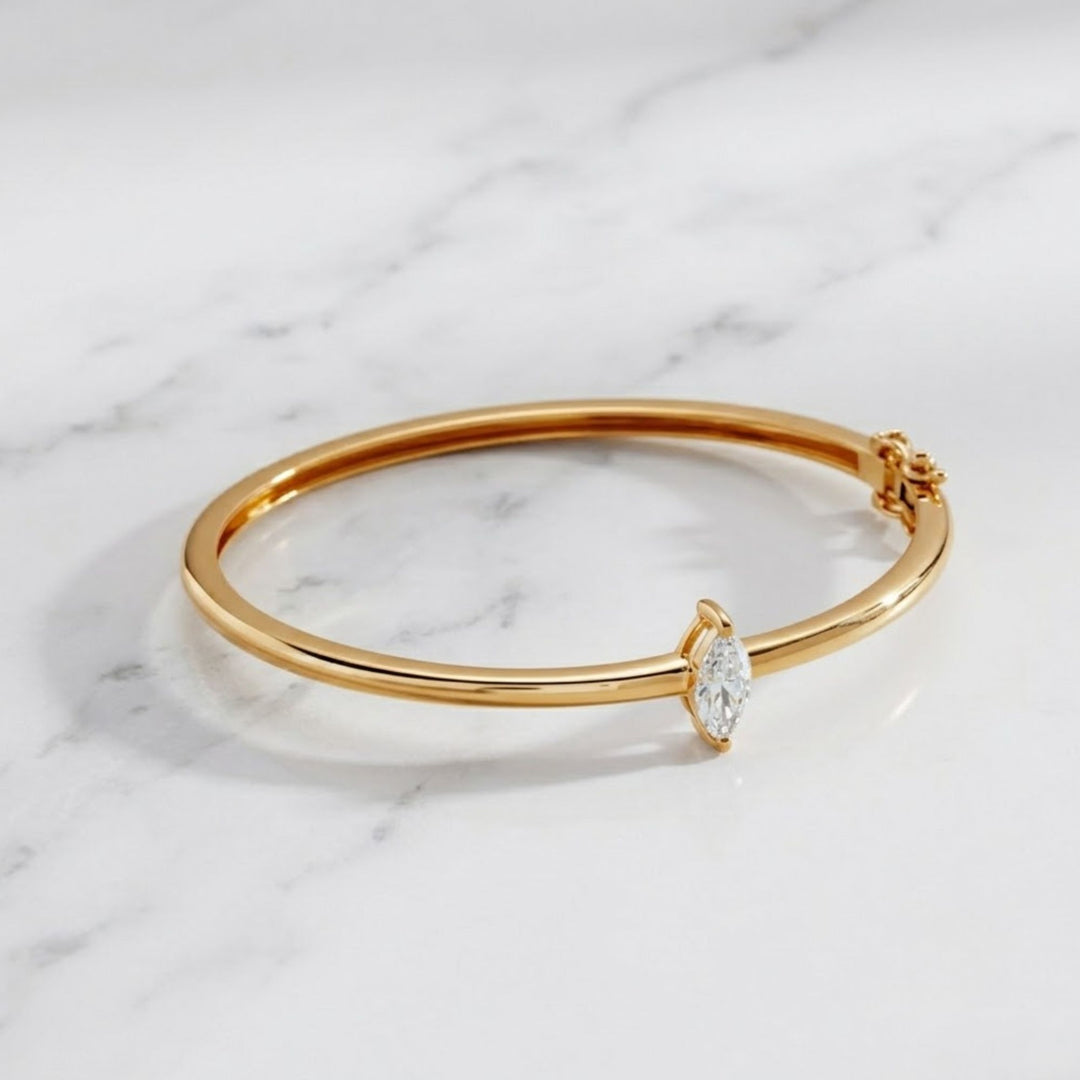 14K Gold Marquise Lab Grown Diamond Bangle Bracelet 0.70 Carat, Minimal Dainty Jewelry Gift for Her, Fine Gold Jewelry
