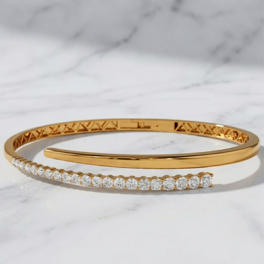 Diamond Bangle Bracelet 1 CT, 14K Cross Over Bangle, Graduating Diamond Bracelet, Diamond Gold Bracelet Bangle, Ladies Bracelet Bangle